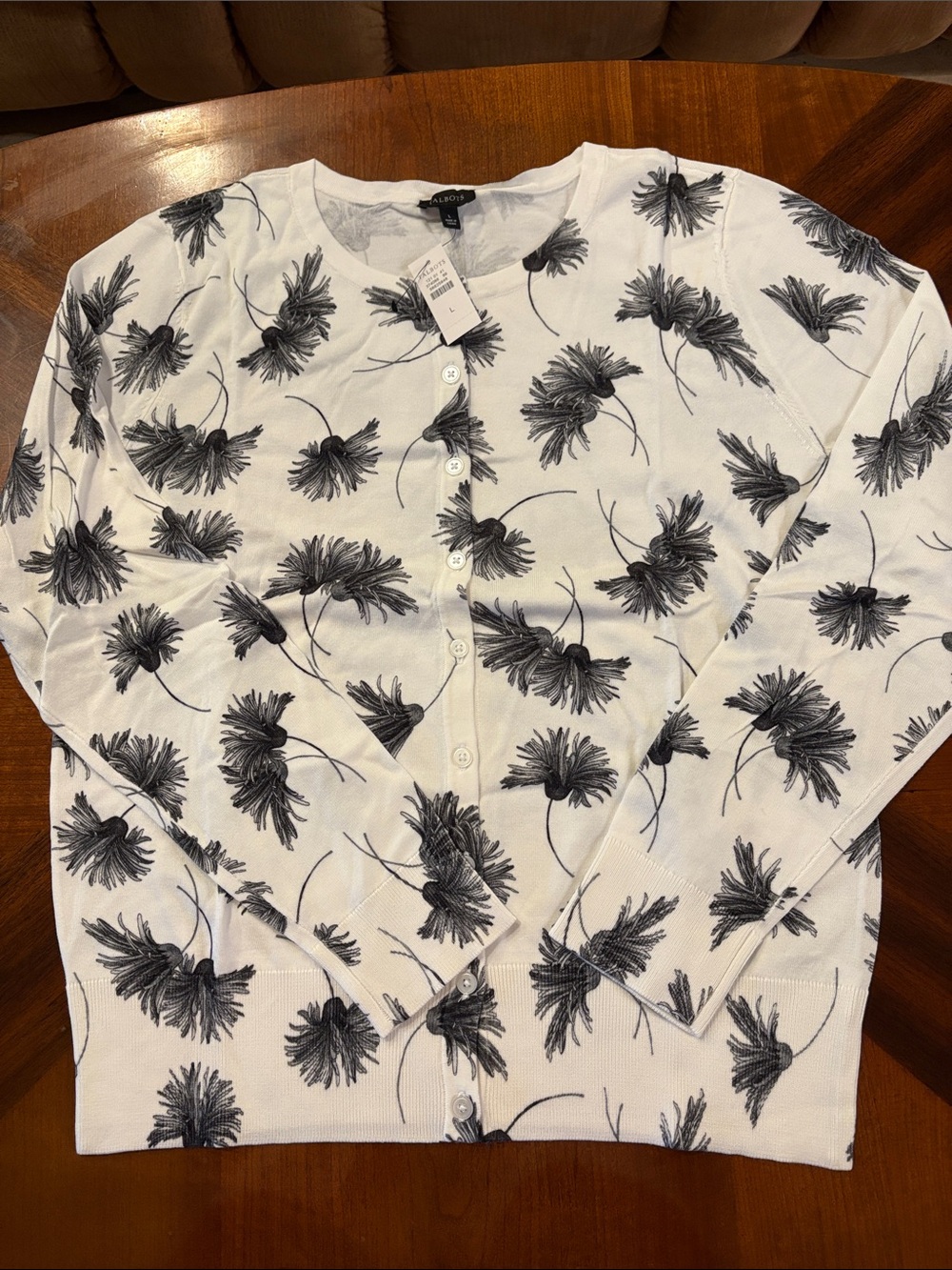 Talbots Women’s Charming Button-Front Cardigan With Chrysanthemum Blooms